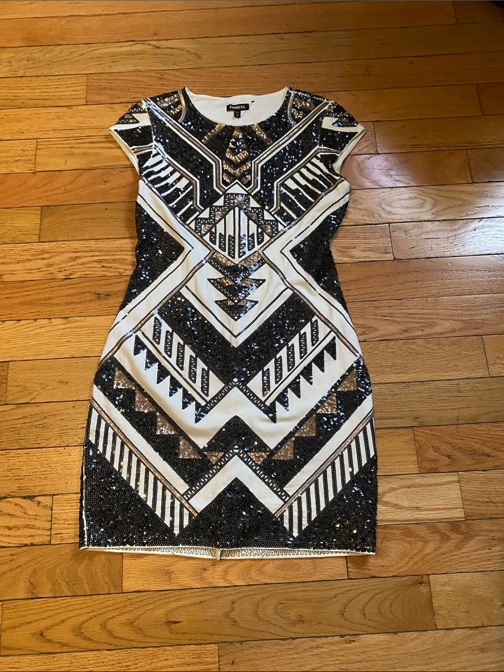 Brand new Express Black & White Sequin Geometric Mini Dress